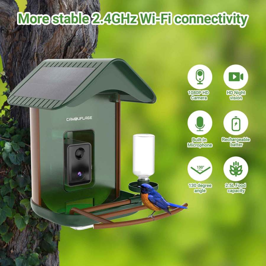 Mangiatoia per uccelli intelligente con rilevamento delle specie tramite IA 